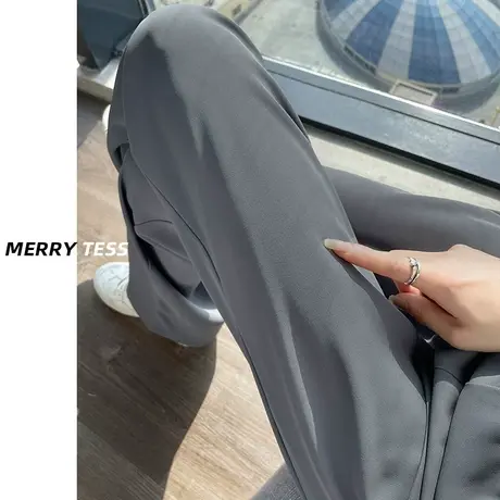 灰色阔腿休闲裤女夏季2023年新款薄款修身显瘦百搭拖地宽松直筒裤商品大图