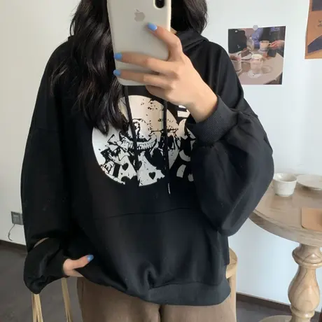 日系古着卫衣女春秋薄款宽松韩版潮ins连帽上衣bf慵懒风盐系外套商品大图