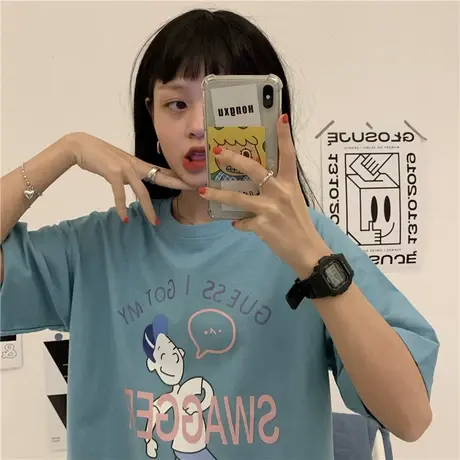 2023新款韩版夏装卡通cec可爱原宿ulzzang纯棉宽松ins潮短袖T恤女图片