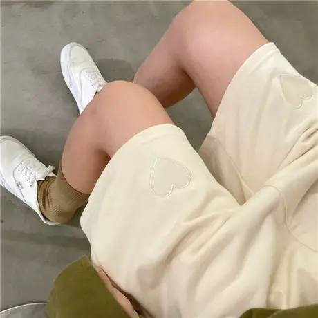 红续ulzzang盐系少女刺绣爱心新款韩版港风ins休闲运动短裤女宽松商品大图