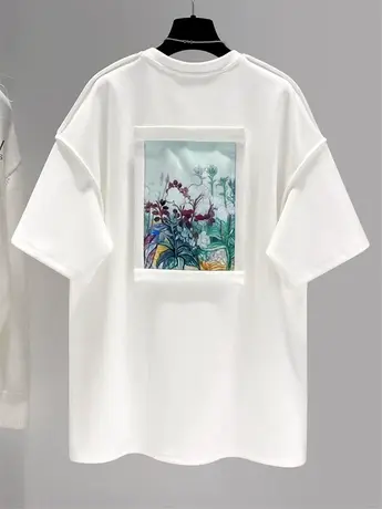 2023春季新款宽松短袖T恤加厚设计感秋冬中长款白色上衣潮ins女装图片