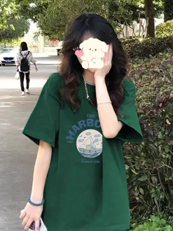 美式高街仿棉短袖t恤女2023新款夏季复古港味chic正肩女装上衣服图片