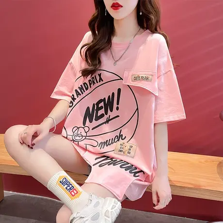 设计感小众短袖t恤女夏韩版宽松大码女装中长款ins不规则上衣服潮图片