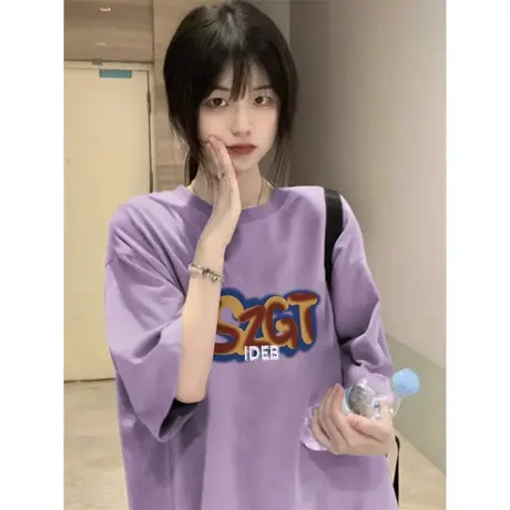 纯棉重磅设计感小众短袖t恤女夏季新款宽松大码洋气减龄上衣半袖商品大图