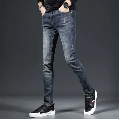 秋季牛仔裤男2023新款修身小脚裤高端潮牌潮流弹力男士长裤子青年商品大图