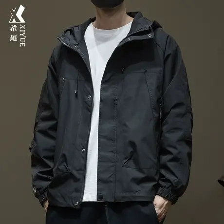 希越户外抗皱冲锋男秋冬衣防水防刮简约百搭工装外套宽松大码夹克商品大图