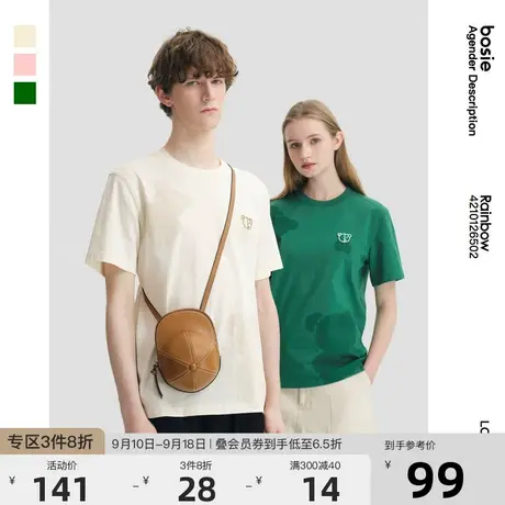 【商场同款】bosie 2022夏新款短袖男女情侣印花休闲潮流圆领T恤图片