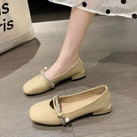 玛丽珍鞋女2023年夏季新款韩系浅口平底鞋水钻仙女风配裙子单鞋潮商品大图