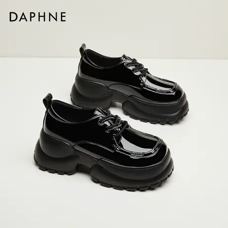 Daphne达芙妮 小个子穿搭~松糕厚底乐福鞋女配裙子漆皮英伦小皮鞋商品大图