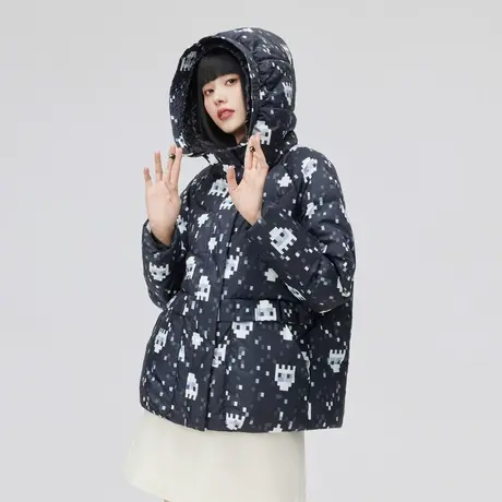 艾莱依立体装饰羽绒服短款2022年新款连帽时尚设计感冬季外套女款商品大图