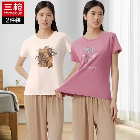 三枪女士夏季纯棉短袖打底衫全棉圆领可外穿上衣水柔棉薄款T恤商品大图