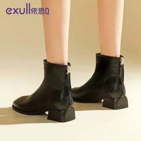 exull依思q时尚女靴秋冬新款马丁靴女款高跟增高短靴粗跟皮鞋女鞋商品大图