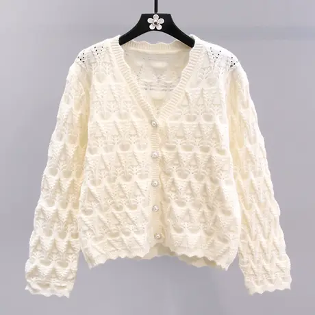 小香风V领毛衣外套女秋冬2023年新款显瘦气质高级设计感针织开衫商品大图