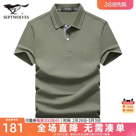 七匹狼短袖T恤2023夏季新款中年宽松男士翻领polo衫打底体恤男装商品大图