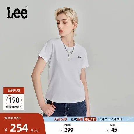 Lee商场同款春夏标准版小logo绣花白色休闲女短袖T恤LWT0067073RT图片