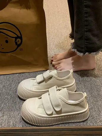 鞋子女春秋季大头帆布鞋女2023新款爆款夏魔术贴厚底百搭小白鞋女图片