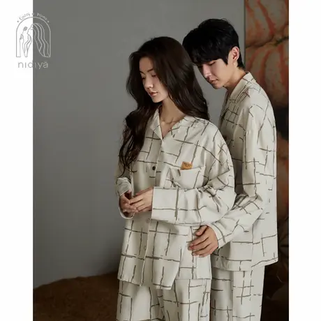 妮狄娅妮狄娅情侣睡衣女柔软棉长袖翻领男开衫春秋季家居服套装商品大图