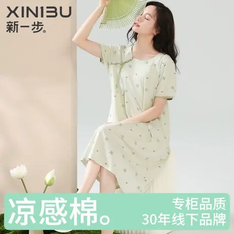新一步【新中式国风】纯棉凉感睡衣裙女夏季宽松复古宫廷风家居服商品大图