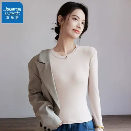 KMV真维斯莫代尔打底衫女春秋内搭洋气圆领外穿薄款上衣长袖t恤潮商品大图