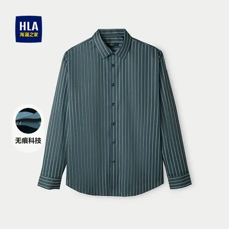 HLA/海澜之家无痕科技长袖休闲衬衫春夏舒适条纹数码印花衬衣男士图片