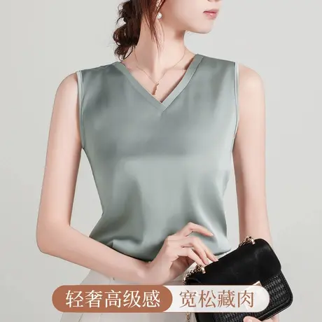 梦芭蒂背心女内搭时尚洋气时髦遮肚子轻奢缎面打底上衣短袖商品大图