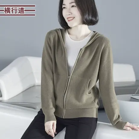 简约纯色连帽宽松拉链长袖毛衣外套女装外穿大码上衣2023冬季新款商品大图