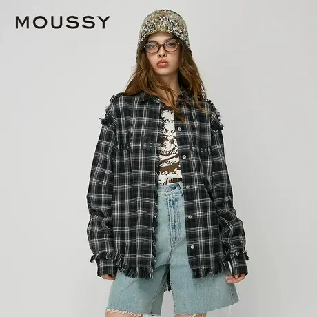 【慧姐专享】MOUSSY 美式校园风字母印花流苏衬衫女028HAZ30-0491图片