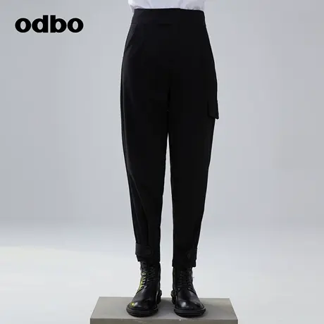 odbo/欧迪比欧高腰束脚裤子女2024夏季新款修身休闲裤垂感抗皱潮商品大图