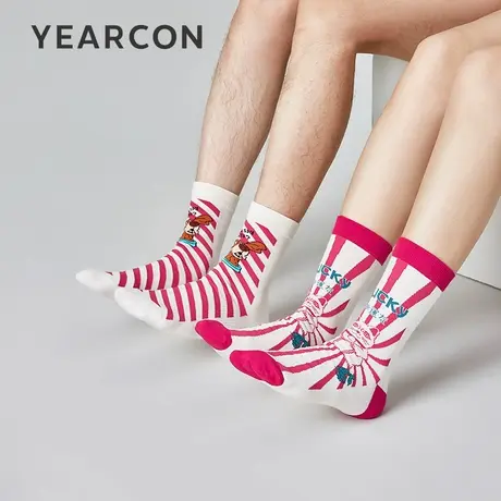 YEARCON/意尔康情侣袜中筒袜吸汗透气3双装男女袜运动休闲卡通袜商品大图