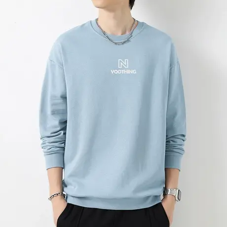 380g重磅纯棉卫衣男宽松潮流百搭摇粒绒无帽上衣印花圆领长袖t恤图片