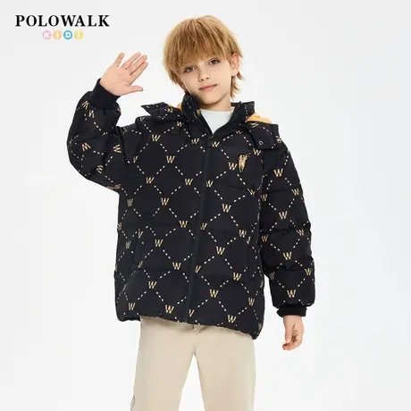 【90白鸭绒】POLOWALK童装男童羽绒服25冬可脱连帽中长款印花上衣商品大图