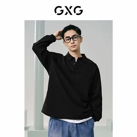 【X】GXG男装简约字母刺绣长袖polo衫男士时尚翻领长袖t恤男24春1商品大图
