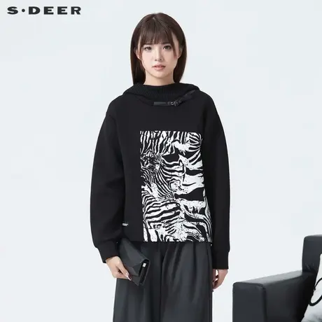 sdeer圣迪奥女装时尚连帽斑马印花字母宽松卫衣S24182208商品大图