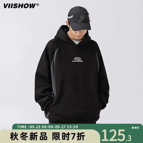 VIISHOW卫衣男秋季潮牌重磅宽松百搭摇粒绒拼接学生套头帽衫外套商品大图