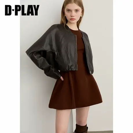 DPALY2025年秋季新款黑色皮衣外套女流行时尚复古短款夹克大衣商品大图
