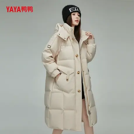 YAYA鸭鸭羽绒服女士2025冬季过膝中长款连帽时尚休闲保暖鸭绒外套图片
