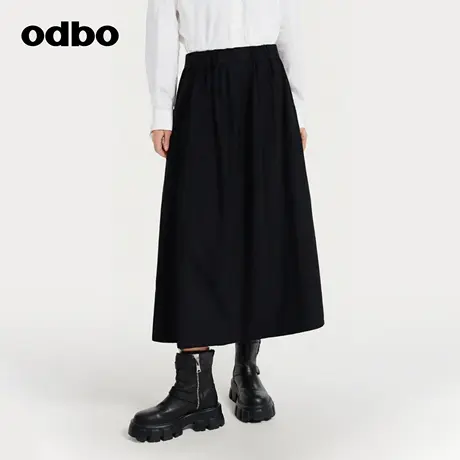 odbo/欧迪比欧半身裙女2025秋季A字裙黑色高腰中长裙简约垂感裙子商品大图