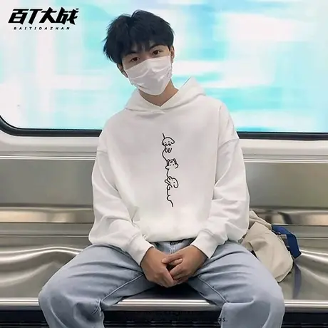 秋季简约一串小狗设计感印花连帽卫衣男女款通勤ins风情侣长袖衫商品大图