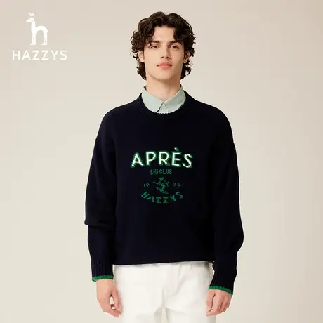 【商场同款】Hazzys哈吉斯冬季新品男士羊毛针织衫时尚套头毛衣男图片