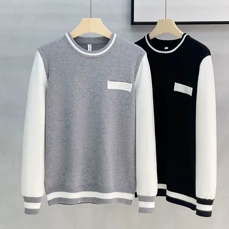新款设计感秋冬季爆款日系学院风套毛衣男款潮牌针织衫拼接打底衫商品大图