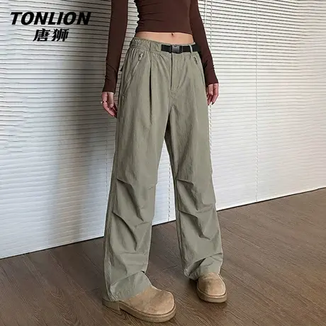 唐狮官方薄款工装裤女2026新款夏季女士宽松直筒运动伞兵阔腿裤VB商品大图