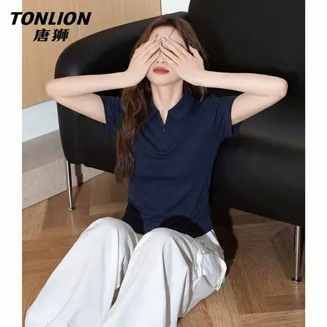 唐狮官方半拉链短袖女t恤夏2026新款小个子设计感polo领上衣女VB图片