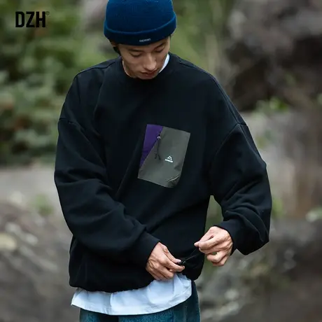 男士圆领黑色卫衣潮牌男秋季新款重磅宽松上衣情侣装秋款外套美式商品大图