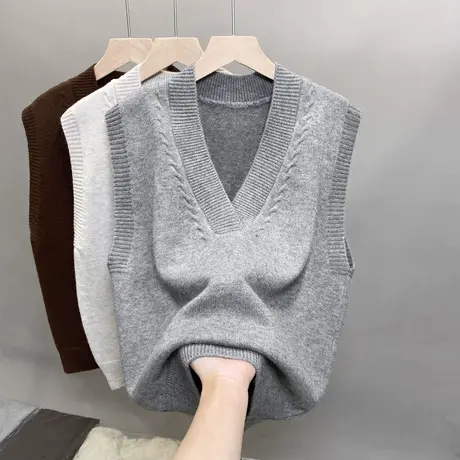 2023春秋款叠穿新款宽松针织马甲女背心韩版百搭外穿无袖毛衣女图片