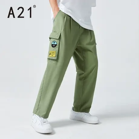 A21男装宽松直筒裤子九分裤夏季新品潮男士工装裤纯棉休闲裤商品大图