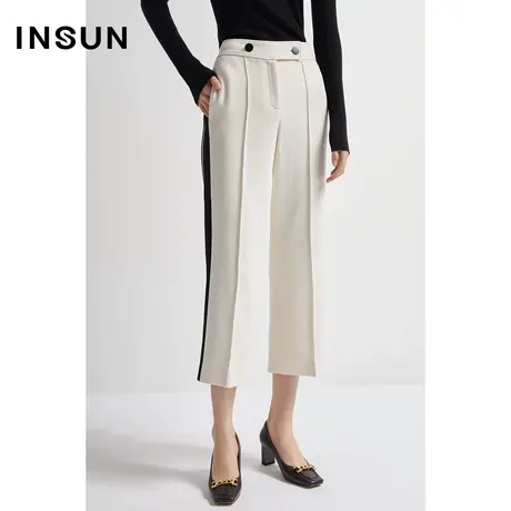 恩裳商场同款秋季舒适绵羊毛细密肌理感宽松休闲微喇裤女商品大图