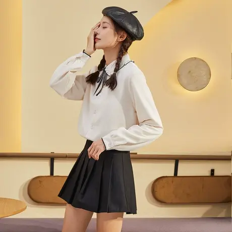 唐狮蝴蝶结女衬衫长袖秋装新款厚款韩版小清新衬衫时尚百搭加绒图片