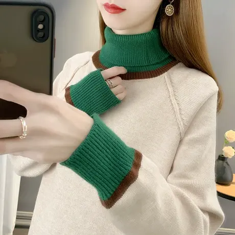 女士毛衣2023春装新款高领宽松网红内搭针织衫加厚打底衫上衣内搭图片