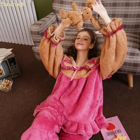 Bananagirl睡衣女秋冬珊瑚绒加厚可外穿可爱甜美公主风家居服套装商品大图