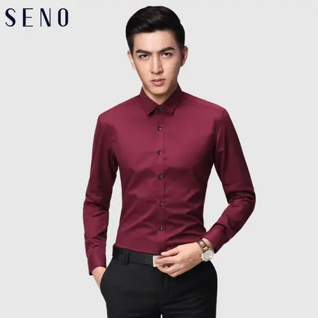 【大码】修身酒红色男士衬衫韩版宴会婚庆长袖衬衣商品大图
